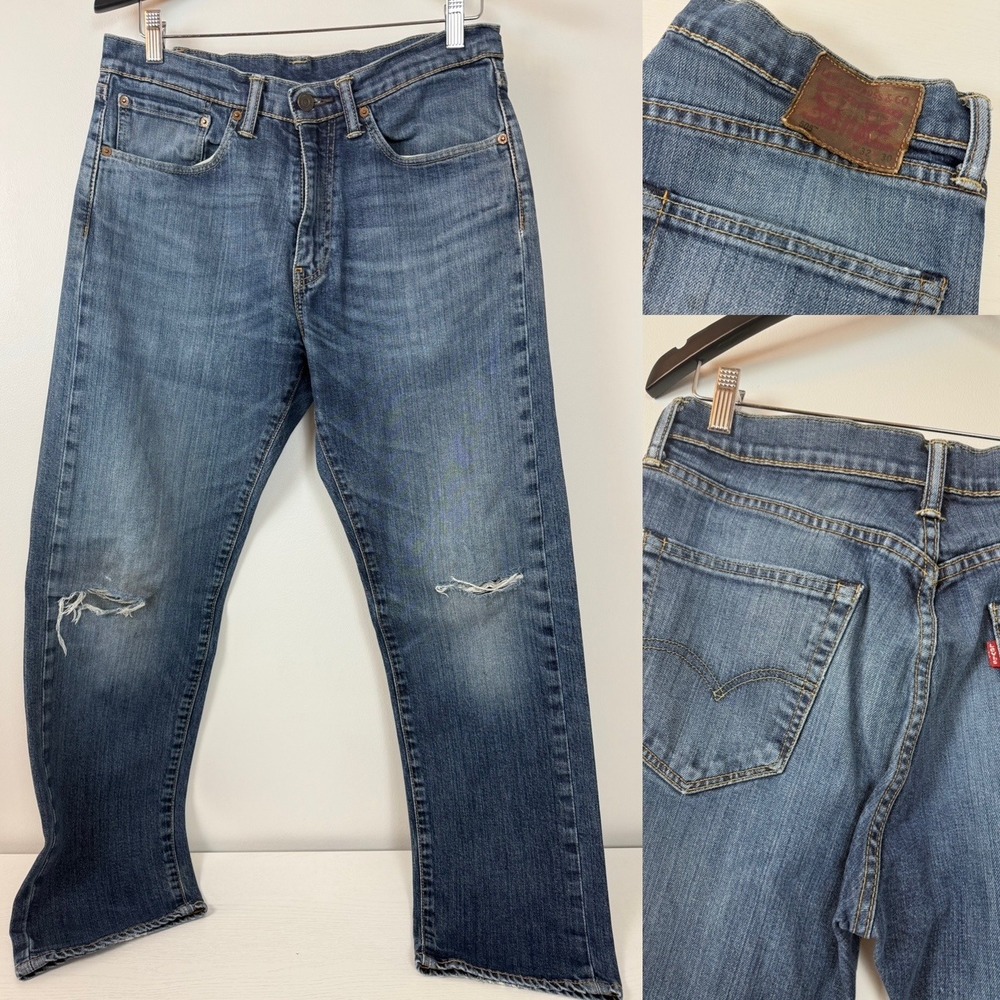 Levi's 505 Mens Jeans Blue Straight‎ Fit Button Fly Distressed Size 32x30